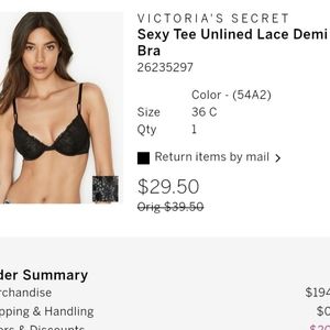 Victoria Secret sexy unlined lace Demi bra